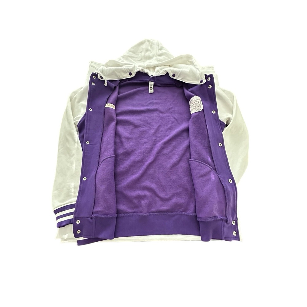 SA Hoodie Varsity Letterman Jacket XL Fleece Snap Bomber Purple Unisex #UV9-1 - Picture 5 of 12
